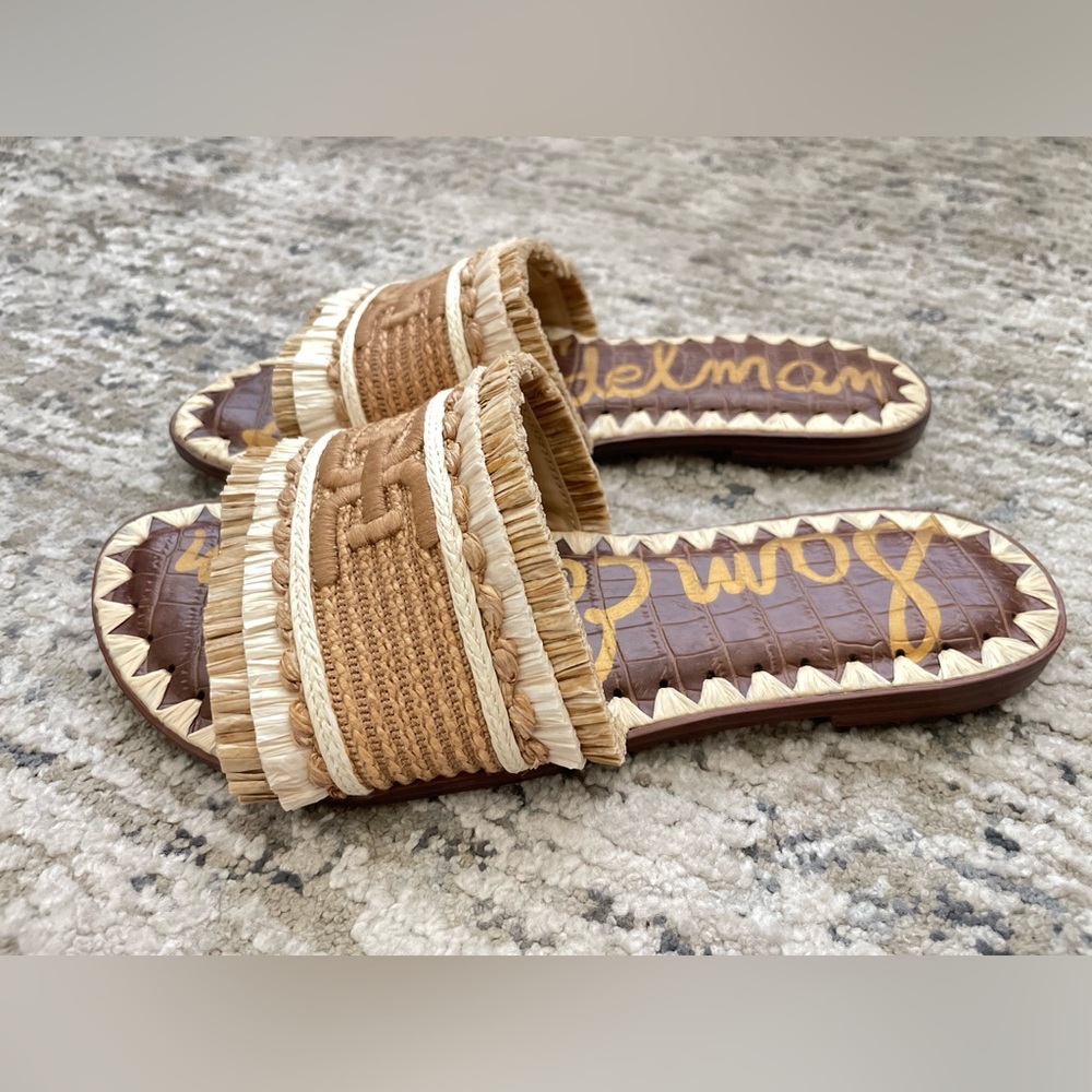 Sam Edelman Georgia Linen Raffia Slide Sandals Fringe Size 6 Boho Backyard BBQ - Picture 4 of 8